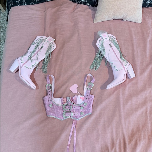 Dolls Kill Pink Western Rhinestone Fringe Boots - Picture 7 of 11